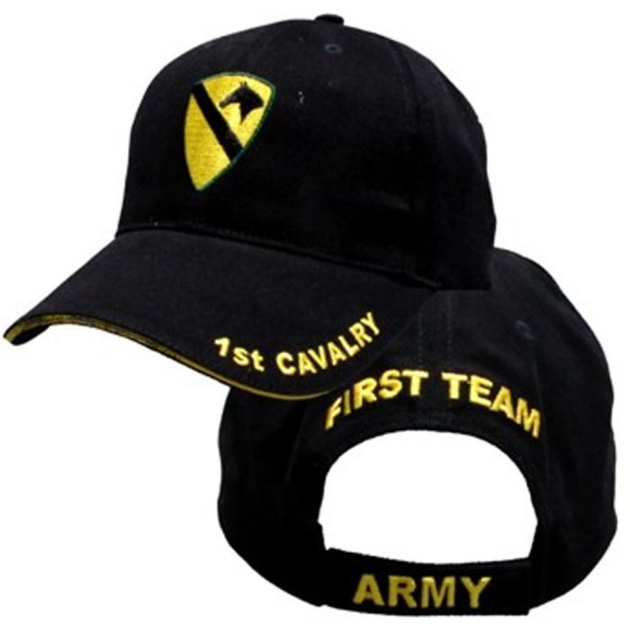 Army Black Baseball Cap U.S 1st Cavalry Insignia Hat 