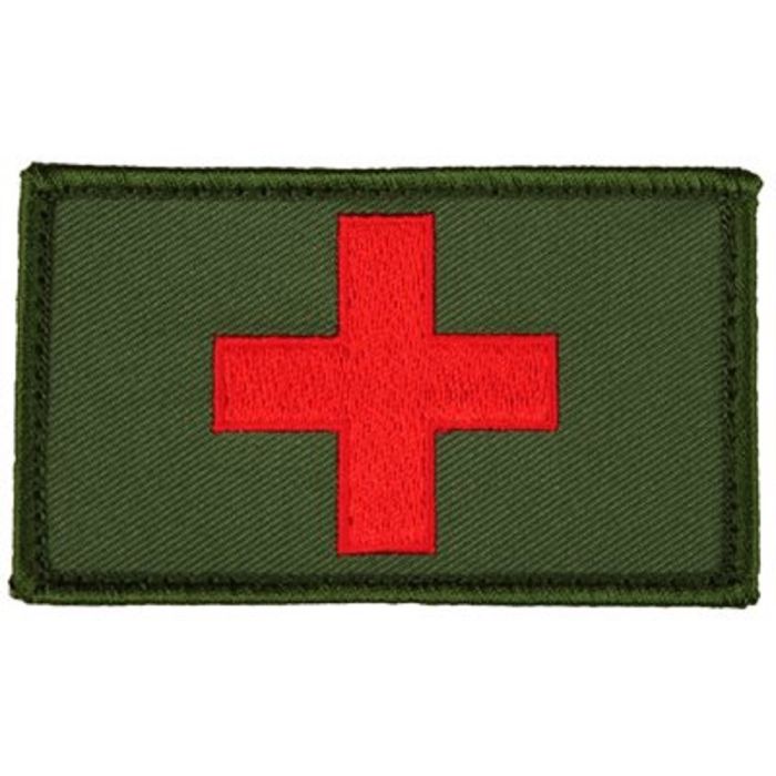 Medic First Aid Red Cross - 2 x 3 Hook & Loop 2 Piece OD Green Patch